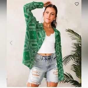 Vici Green Bandana Print Button Down Blouse